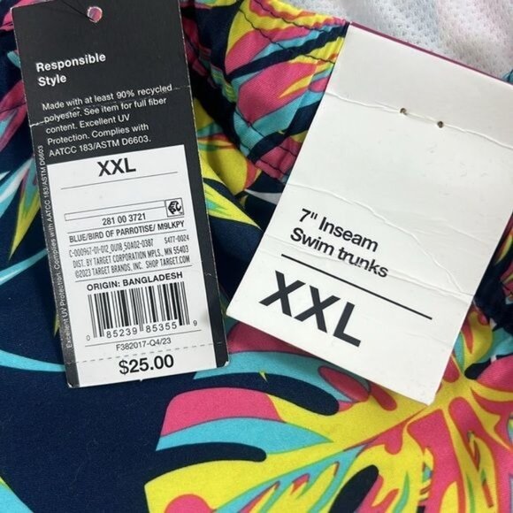 Original Use Mens XXL Swim Trunks Tropical Pattern Navy & Multi-Color UPF 50+ - Picture 4 of 8